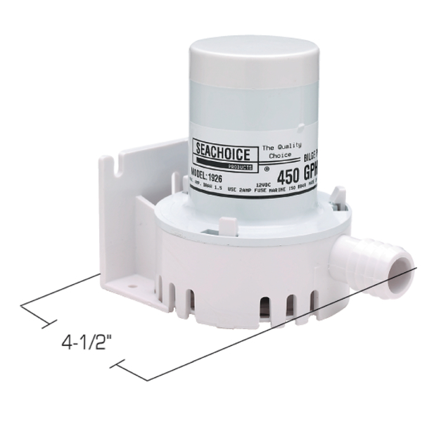 Seachoice 12V Mini Bilge Pump 450 GPH With 3/4" Ports, 1.5A 19261